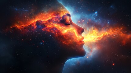 Double exposure of person and colorful nebula-inspired splash 