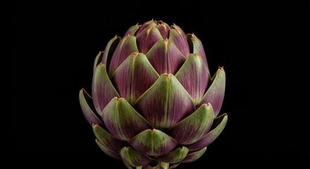 Obraz premium Photo of Artichoke with Purple and Green Tones Isolated on Black Background