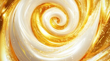 Gold and white swirling liquid textures in a circular pattern.