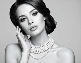 beautiful white woman brunette with cleavage and beautiful pendant and earrings. look straight. Custom AI Model
