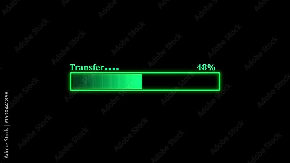 Poster progress bar showing 28 percent data transfer. data transfer progress bar with neon green interface 
