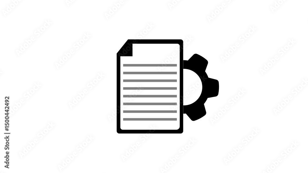 Poster document processing setup with gear and paper icon. document processing configuration concept illust