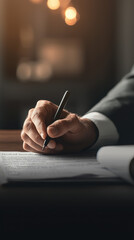 Business client signing deal document shows trust and commitment in professional agreement for successful partnership
