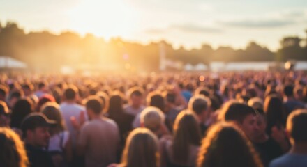 Photo of a Large Crowd Watching Event During a Golden Sunset