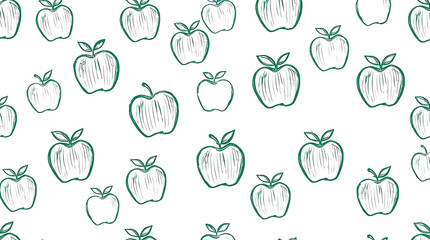 Apple Pattern - Green Outline on White Background