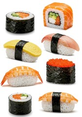 Photo of Assortment of Fresh Sushi Rolls on White Background