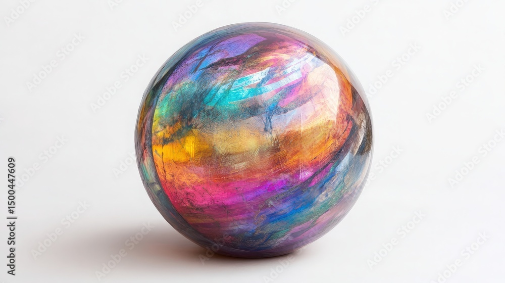 Poster iridescent sphere reflecting a spectrum of brilliant refracted light patterns