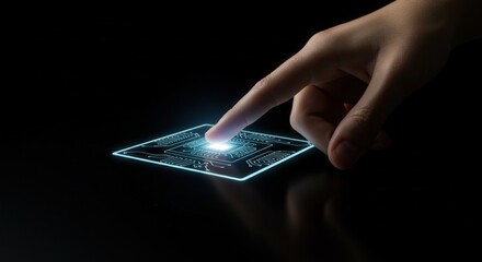 Touching the digital interface ai circuit board for futuristic technology innovation concept