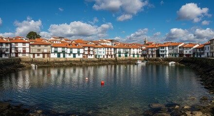 Photo Of Coastal Town With Colorful Houses Reflecting In The Water Under Blue Sky
