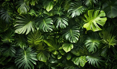 Lush green tropical leaves densely packed