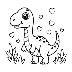 Cute dinosaur coloring page with hearts