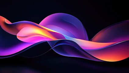 Abstract wavy shapes in vibrant neon colors against a dark background