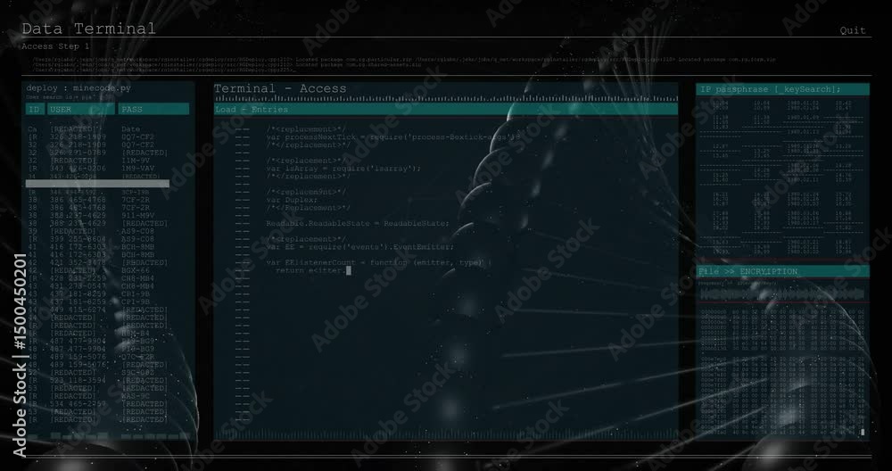Poster rotating helix starting terminal interface loading files filling code tables showing process flow