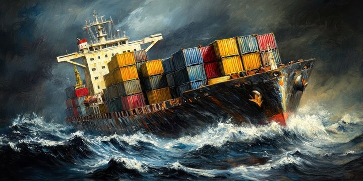 Nave portacontainer in tempesta