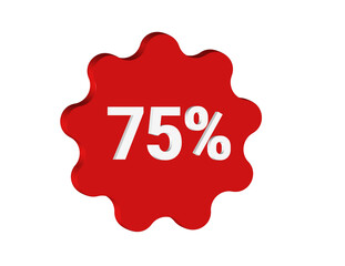 Simple 3D illustration of a red label icon with a 75% white color