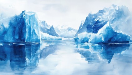 Watercolor painting of icy landscape