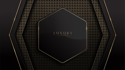 Abstract background. Black and gold hexagon frame with graphic pattern. Perfect for business wallpaper and website. High quality vector 1920 x 1080. Not generated by AI.