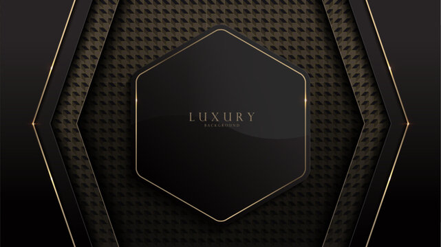 Abstract background. Black and gold hexagon frame with graphic pattern. Perfect for business wallpaper and website. High quality vector 1920 x 1080. Not generated by AI.