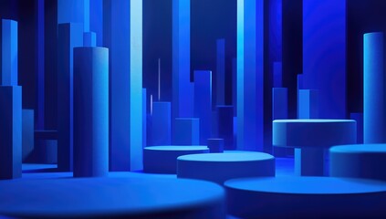 Abstract city scene, deep blue geometric shapes