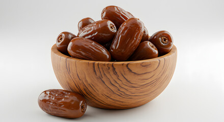 a wooden bowl overflowing with succulent dates