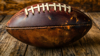 Vintage American Football displayed on rustic wooden planks offering timeless appeal
