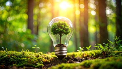 Green Energy Tree in Lightbulb.