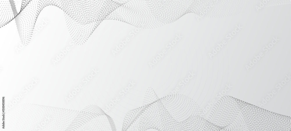 Poster grey white abstract background with flowing technology particles. curved wavy line, smooth stripe. d