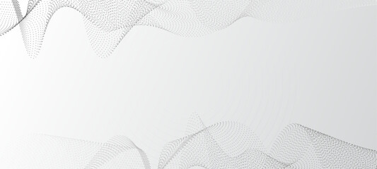 Grey white abstract background with flowing technology particles. Curved wavy line, smooth stripe. Digital future technology concept.