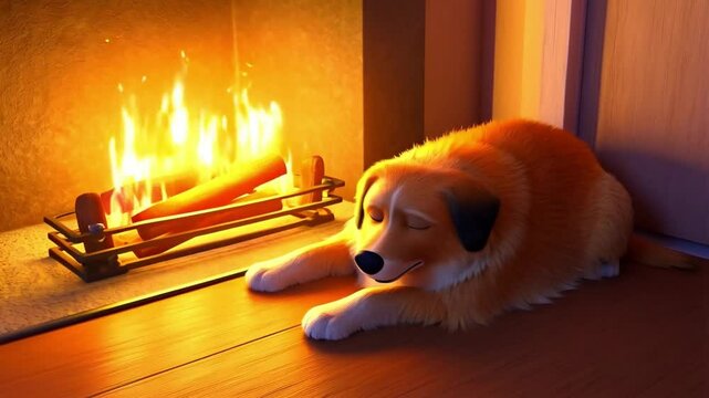 dog in the fireplace
