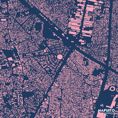 Mapuito City Map (Pink Buildings, Blueprint Background)