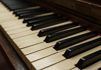 Fototapeta premium Photo of Piano Keys in Black and White Ivory with Wood Frame and Texture