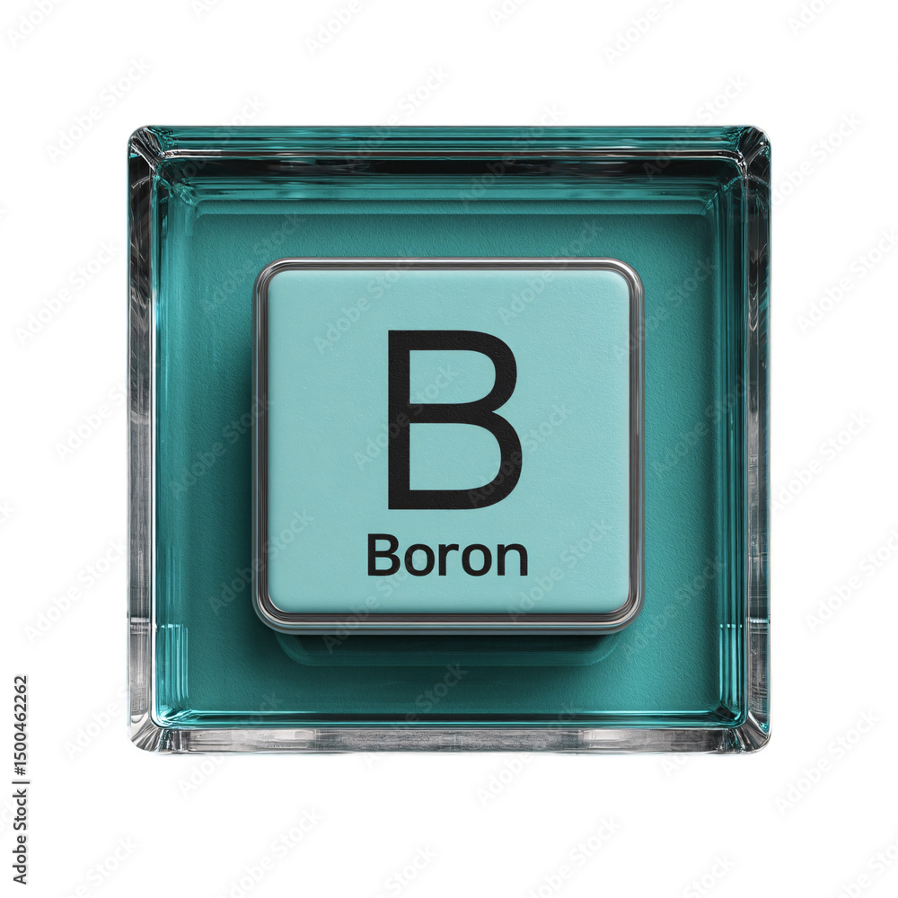 Poster boron element in glass cube isolated on transparent background