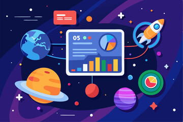 Business person interacting with a futuristic digital marketing interface, showcasing online advertising analytics, data charts, email marketing, and campaign performance metrics on a virtual screen. 