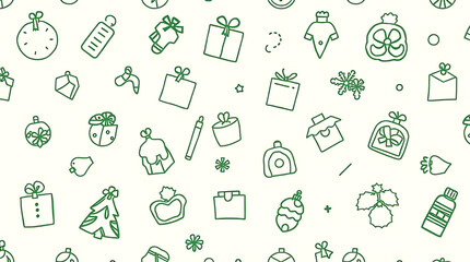 Christmas Pattern with Gift, Tree, Ornament, Snowflake