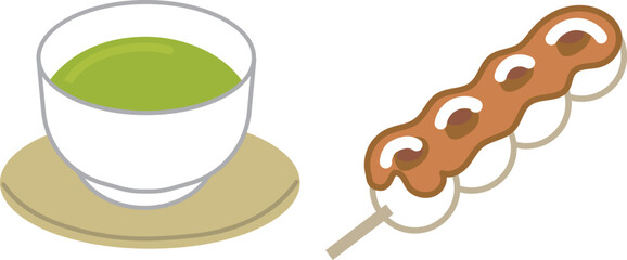 日本のみたらし団子と緑茶のベクターイラスト