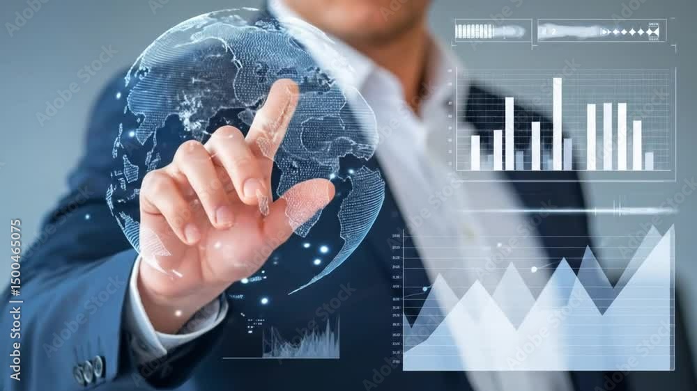 Poster global business networking and technology innovation for future growth concept