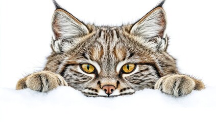 Wildcat peeking from winter snow