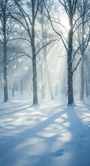 Photo Winter Forest Scene Snowy Trees and Sunlight with White Shadows