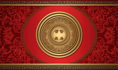 Sfondo decorativo rosso e oro con motivo circolare