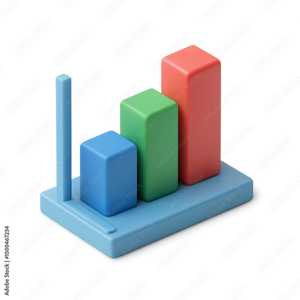 Poster isometric 3d render of a pastel-colored bar chart on a transparent background, concept for data visu