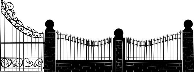 Iron Gate on White Background ,Gate fence vector