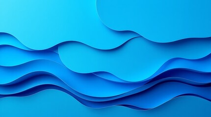 Fototapeta premium Abstract ocean-style background with blue paper-cut layers and soft wave shapes.