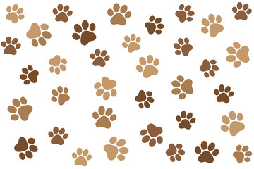A cute pattern of brown dog paws is displayed in this vector background, offering a soft and friendly touch in a minimal style.


