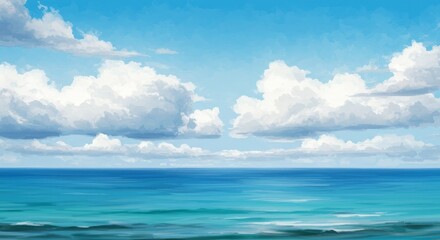 Obraz premium Photo Illustration of Blue Ocean Water under a Cloudy Sky Horizon