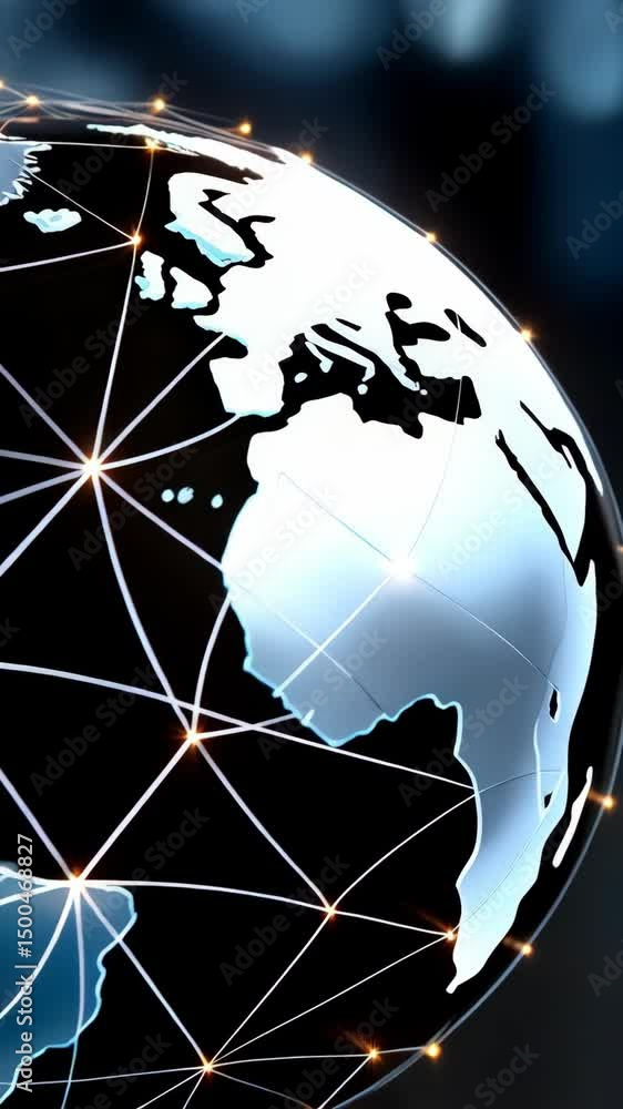 Poster world globe with connecting network lines symbolizing global communication and connectivity, illustr