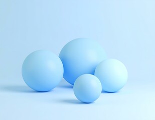 Abstract Blue 3D Render Cylinders, Spheres, Minimalist Background