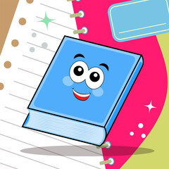 Kawaii school book in cute cartoon style. Happy school supplies. Hand drawn clip art illustration. Back to school concept. flat illustration of education and semester. 