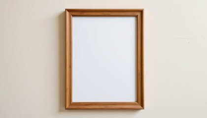 Empty wooden frame on wall interior design minimalist aesthetic natural light simple view home decor concept
