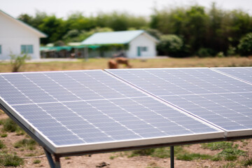 Solar cells with blur nature background, save the power