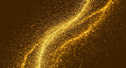 Abstract Golden Glitter Particle Wave Against Dark Brown Background